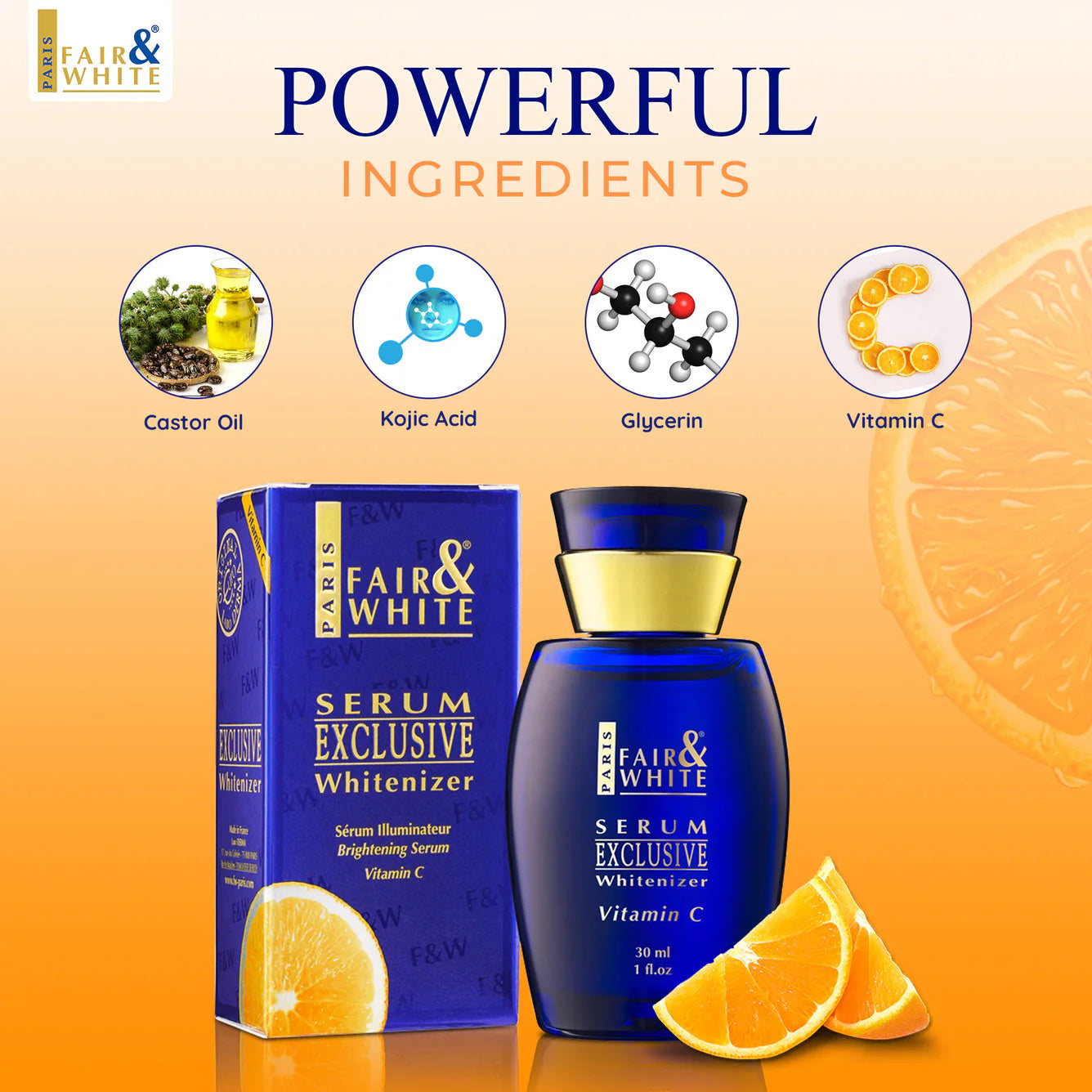 Fair & White Exclusive Whitenizer Vitamin C Brightening Serum 30ml for Glowing Skin