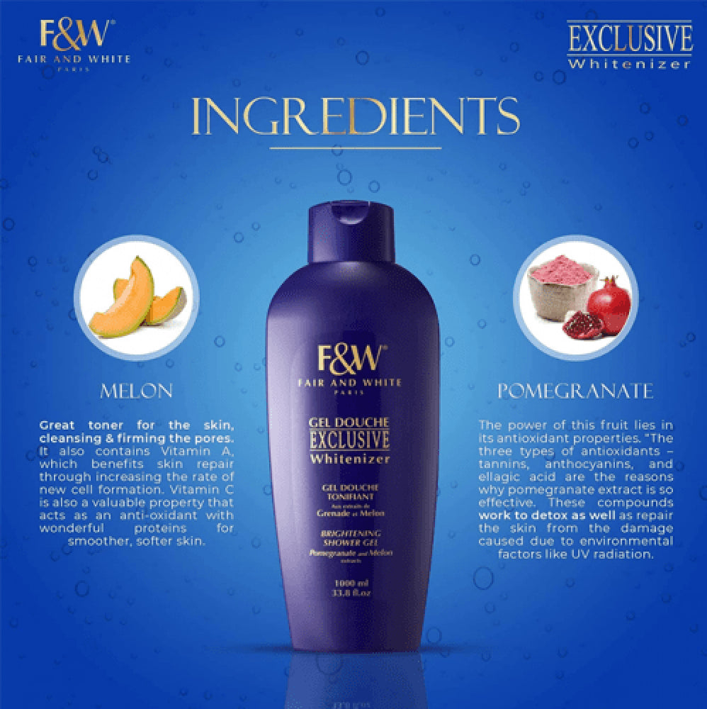 Fair & White Exclusive Brightening Shower Gel 1000ml for Radiant & Even Skin