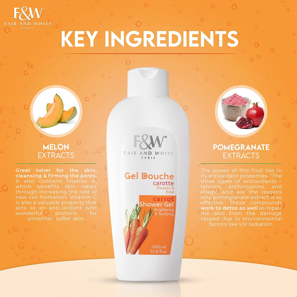 Fair & White Original Carrot Brightening Shower Gel 1000ml for Glowing Skin