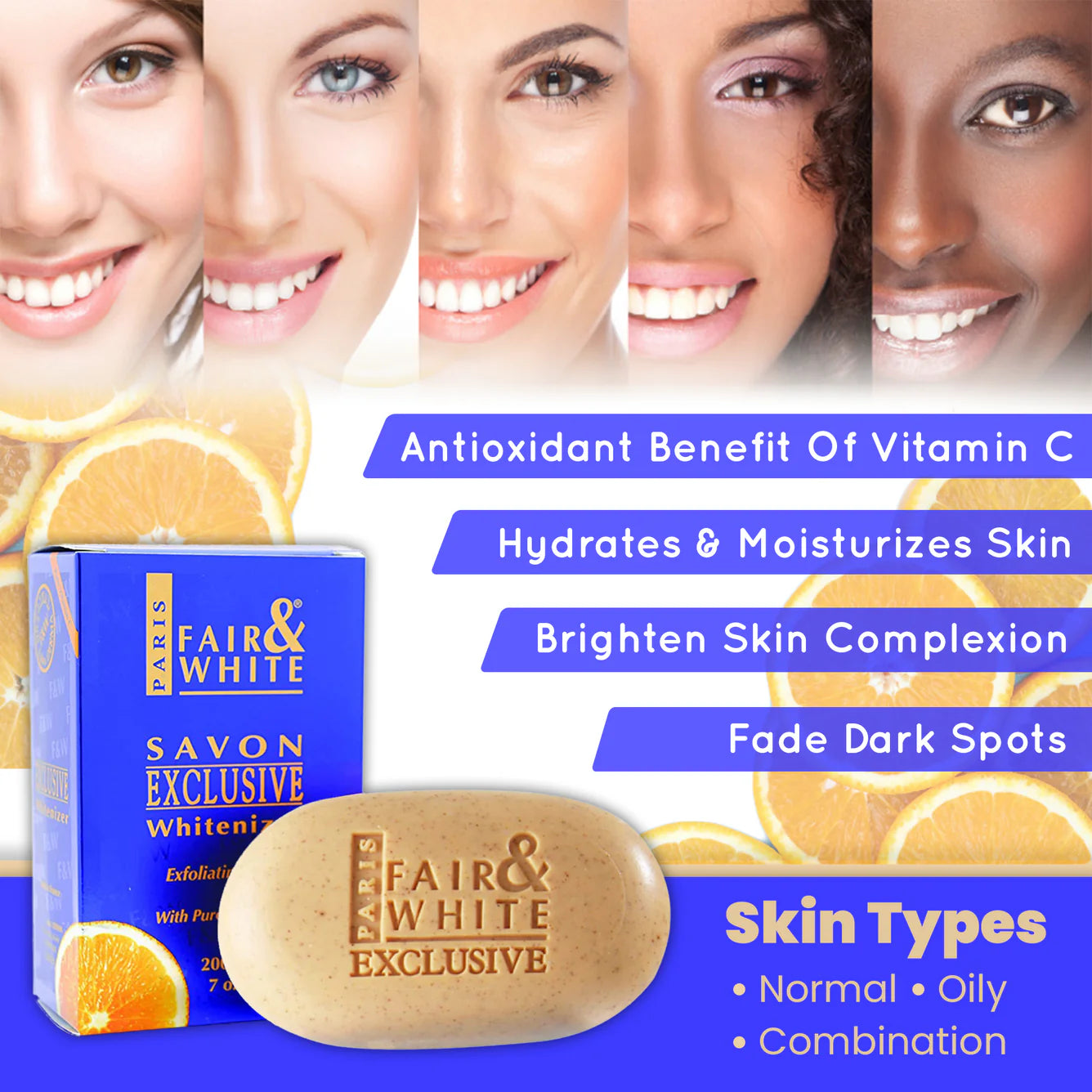 Fair & White Exclusive Whitenizer Vitamin C Exfoling Soap 200g for Smooth & Bright Skin