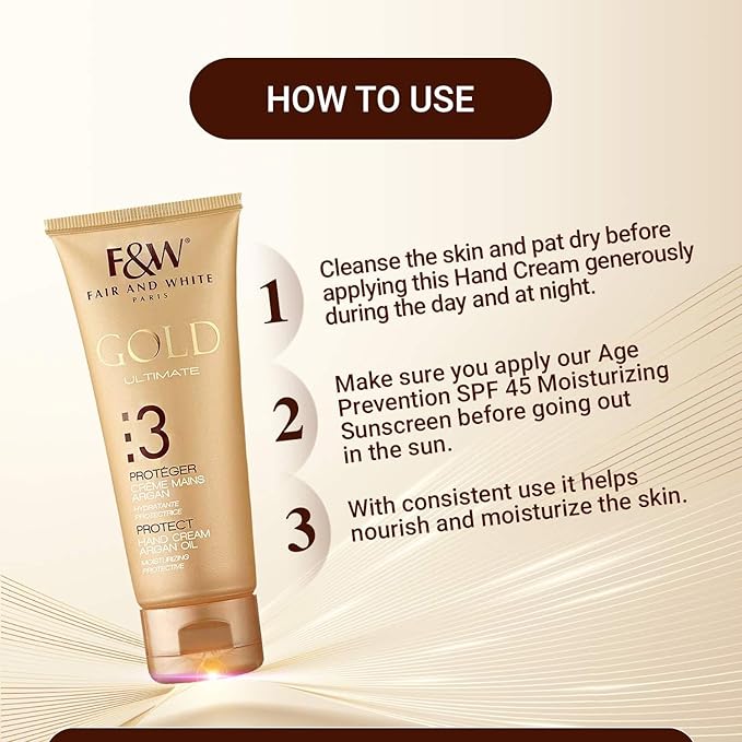 Fair & White Gold 3 Hand Cream with Argan Oil 75ml for Dry & Rough Hands