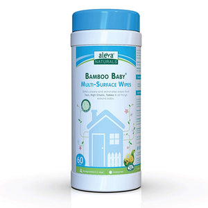 Aleva Naturals Bamboo Baby Multi-Surface Wipes container on a white background