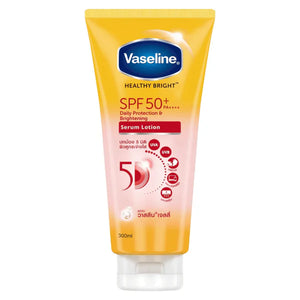 Vaseline Healthy Bright SPF 50+ serum lotion tube on a white background