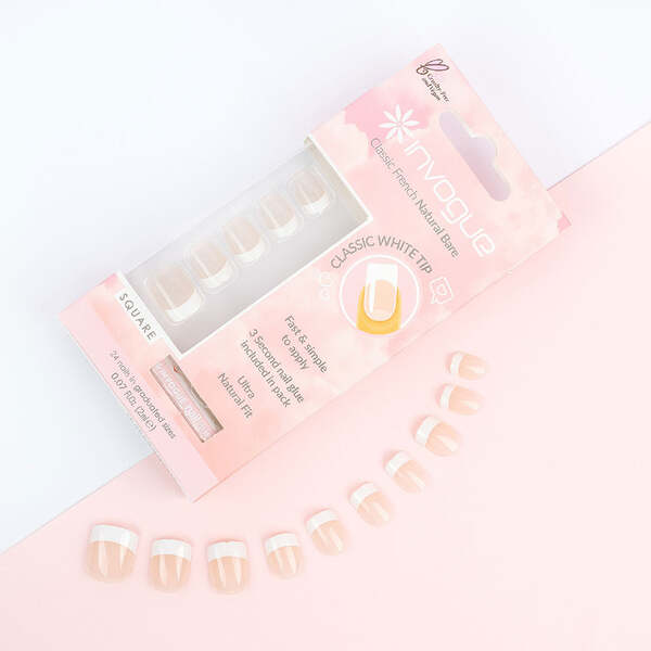 Invogue french bare square press-on nails 24pcs