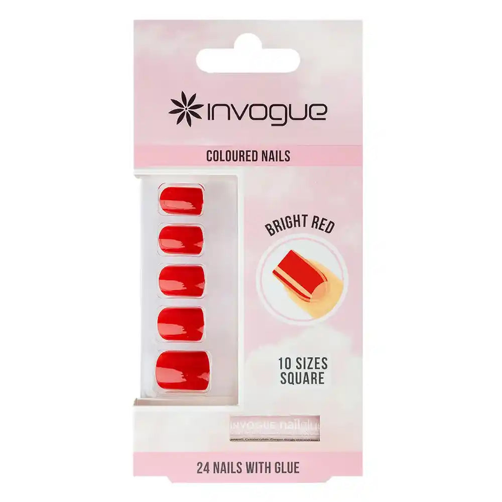 Invogue Bright Red Square Press-On Nails 24pcs
