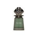 A bottle of Thunder cologne featuring a metallic dark gray elephant head cap on a frosted green glass base, with the word 'THUNDER' printed in white on the front, set against a plain white background.