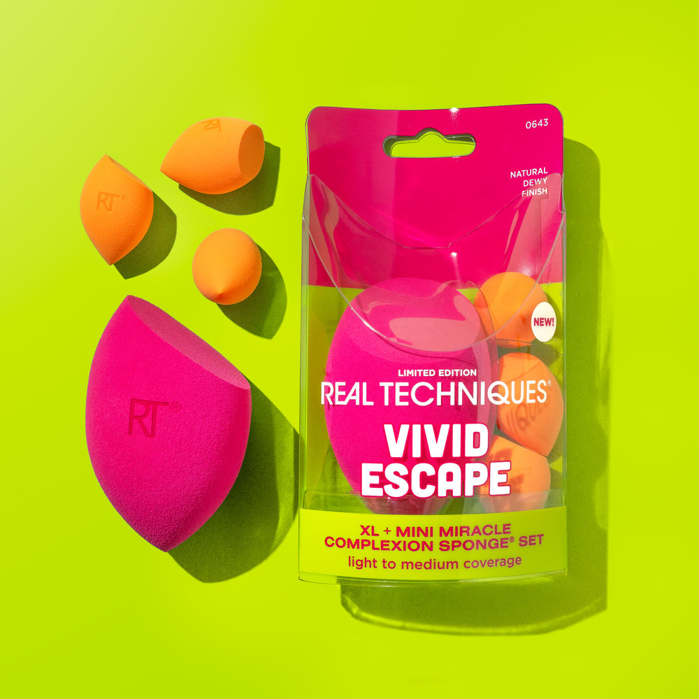 Real Techniques Vivid Escape XL And Mini Miracle Complexion Sponge Set