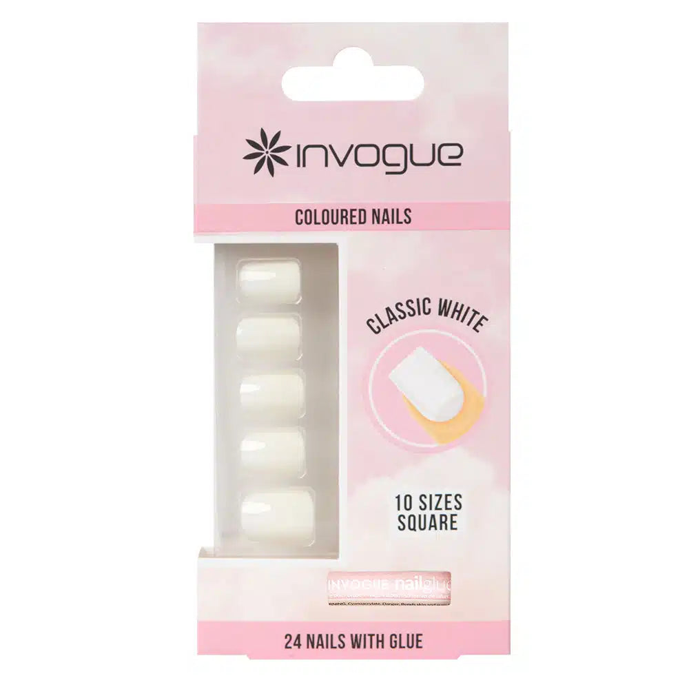 Invogue white press-on nails 24pcs
